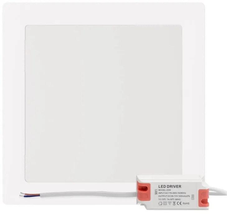Plafoniera LED Slim Quadrata 20W 2.000lm no Flickering 225x225mm