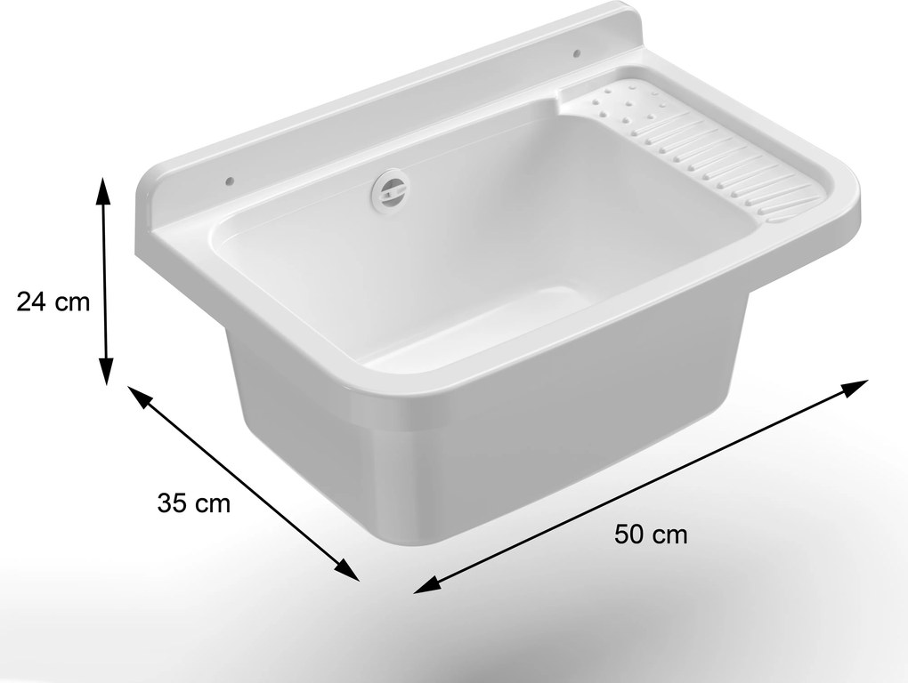 Lavatoio 50x35x24 cm Pilozzo a Parete in Resina Bianco...