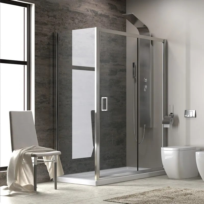 Box doccia 130x80 cm laterale fisso 80cm alto 180cm vetro trasparente K410NS - KAMALU