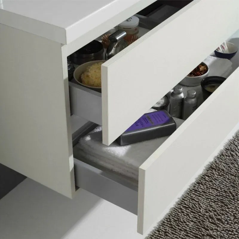 Mobile bagno sospeso bianco venato 80 cm lavabo e specchiera LED Easy