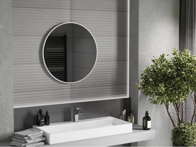 Mexen Loft specchio da bagno rotondo 70 cm, cornice bianca - 9850-070-070-000-20