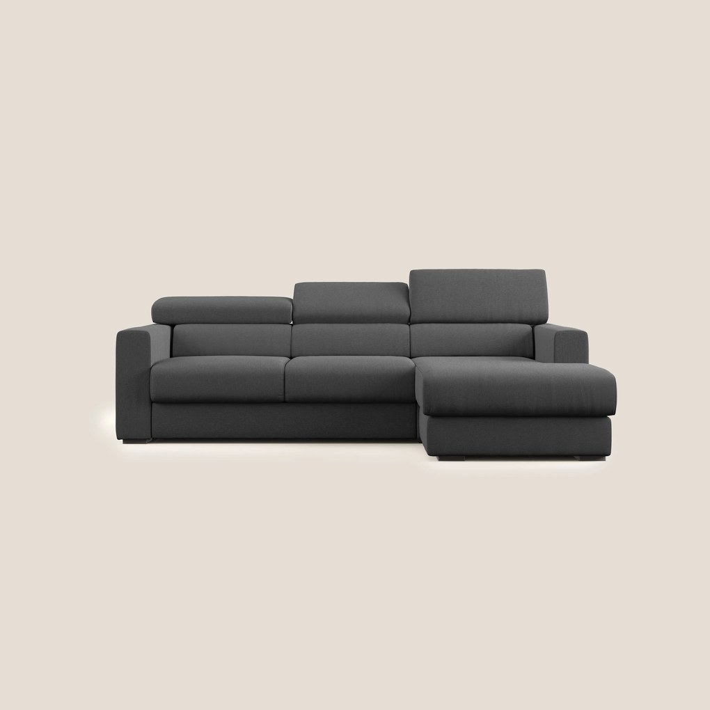 Dylan divano angolare con pouf estraibile poggiapiedi in tessuto simil cotone impermeabile T13