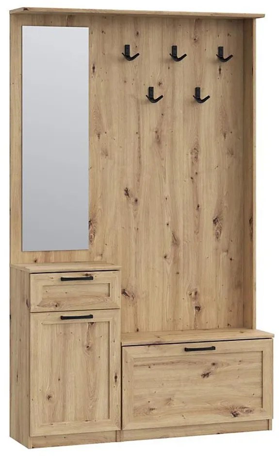 Parete attrezzata per ingresso con specchio KAVI, finitura rovere artisan