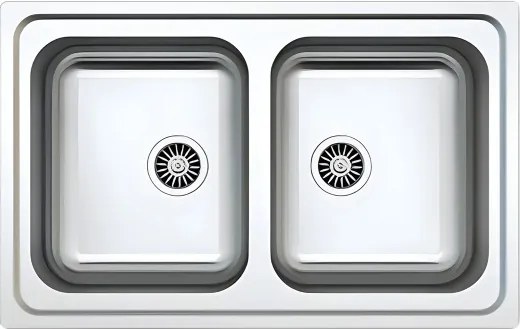 Lavello incasso 2 vasche 79x50 cm acciaio inox