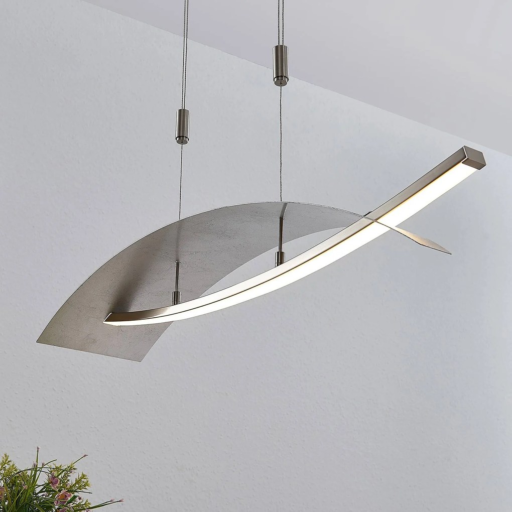 Lucande Lampada LED a sospensione Marija, 91 cm, argento, dimmerabile