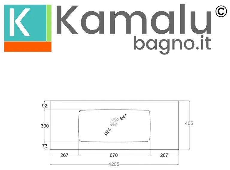 Kamalu - lavabo da incasso per mobili 120.5 cm in keratek nero opaco | kk1205nel