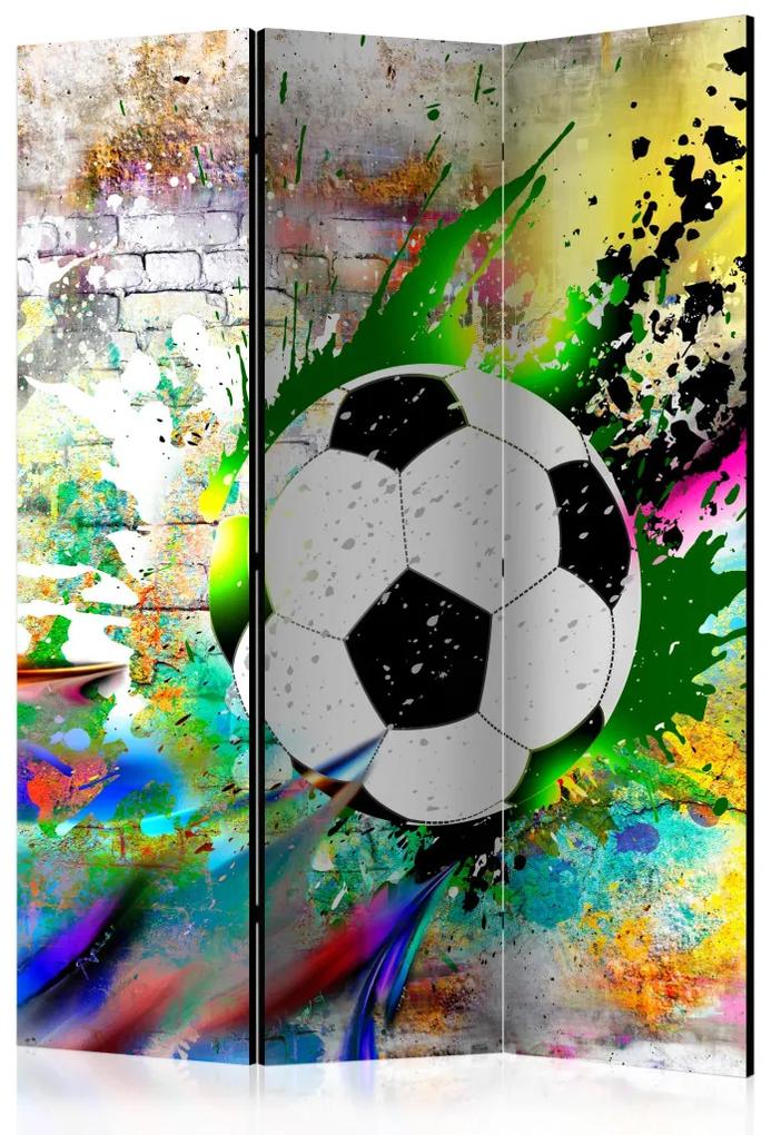 Paravento Partita Urbana (3 parti) - calcio e sfondo colorato di mattoni