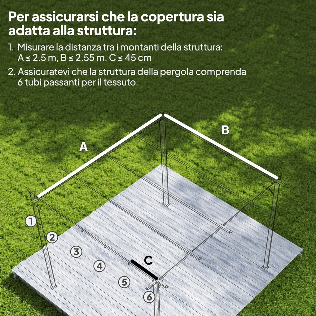 Telo per Pergola 250x255 cm con 10 Fori di Drenaggio in Poliestere Marrone Chiaro...