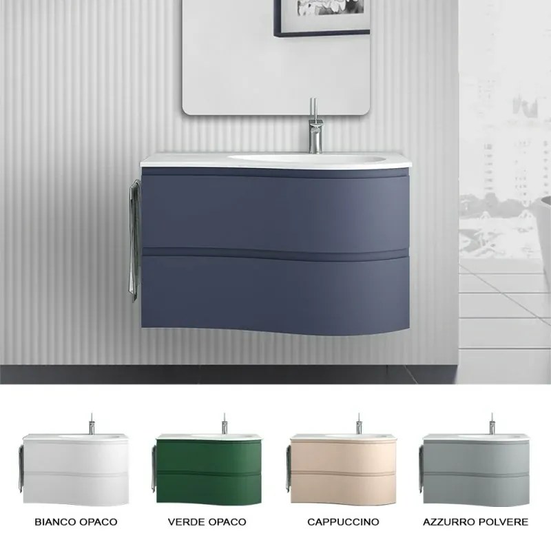 Mobile bagno sospeso 90 cm Melody blu navy con vasca a destra