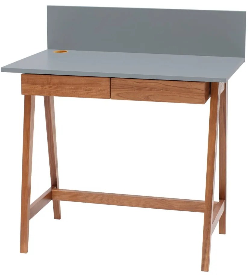Scrivania grigia con base in frassino, lunghezza 85 cm Luka Oak - Ragaba