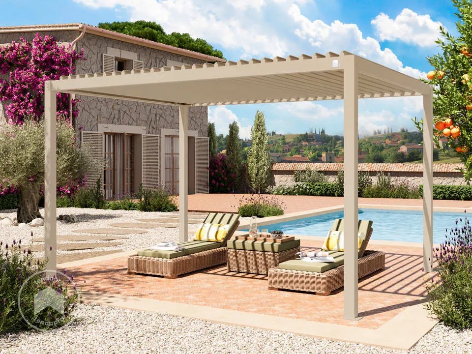 PRIMEYARD Pergola 3x4m, tetto lamellare, beige - (400148)