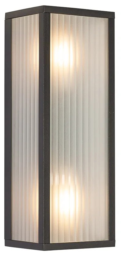 Lampada da parete smart per esterni nera con vetro a coste incl. 2 Wifi A60 - Charlois