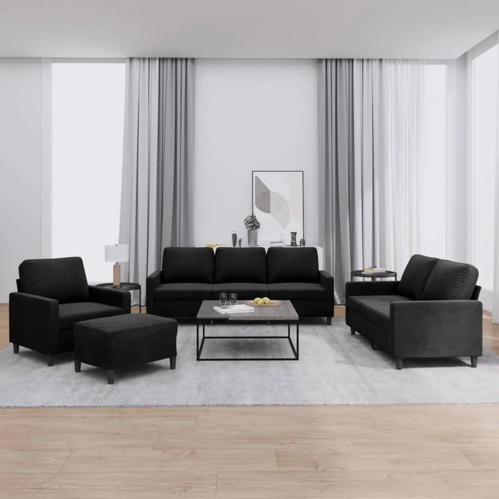 Set Di Divani 4 Pz Con Cuscini Nero İn Velluto /