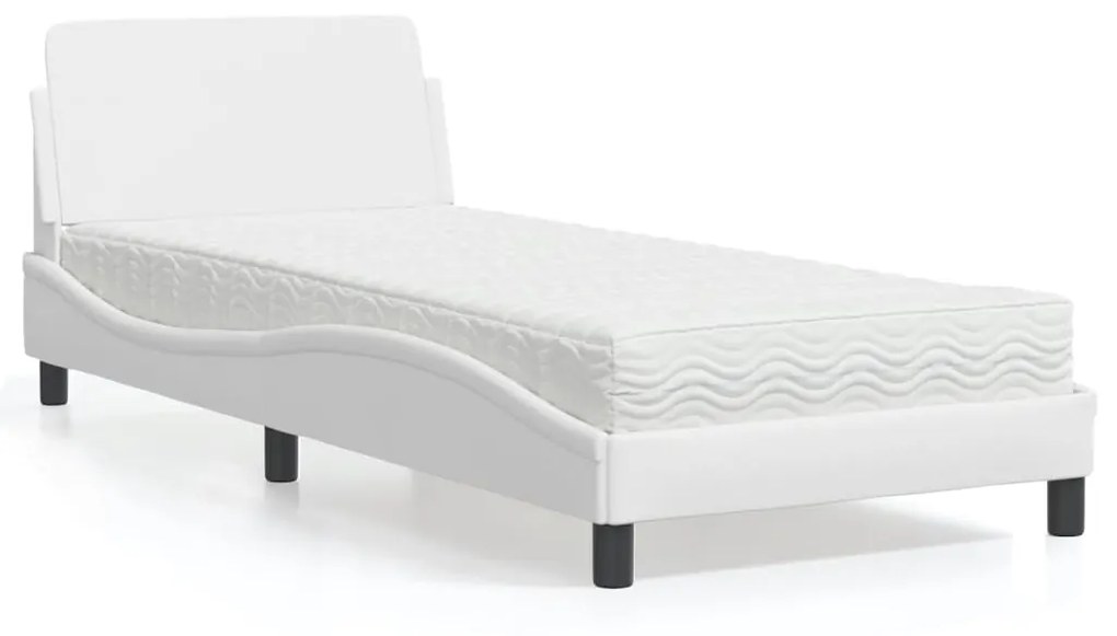Letto Con Materasso Bianco 90x190 Cm İn Similpelle /