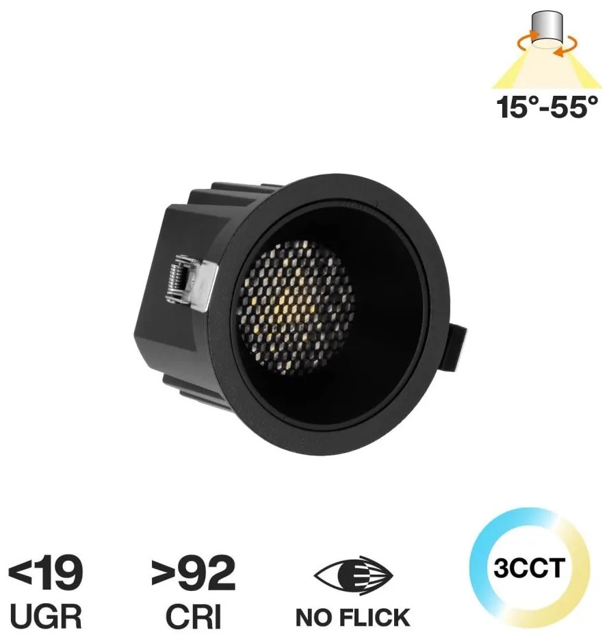 Faro da Incasso Nero 12W Foro Ø75mm CCT 15°-55° con driver Philips Colore Bianco Variabile CCT