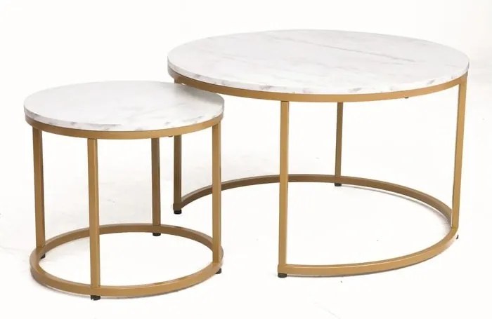 Set di Tavolini da caffè Dion effetto marmo bianco/oro