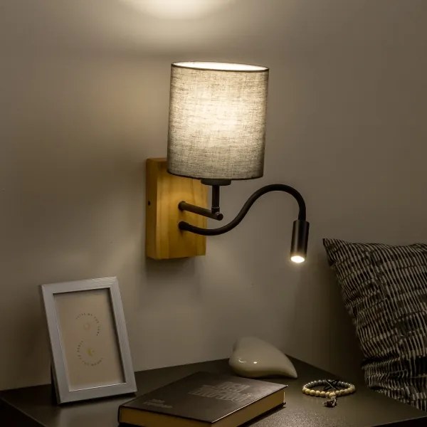 Brilagi - Applique a LED NUBILA WOOD 1xE27/25W/230V + LED/3W quercia/antracite