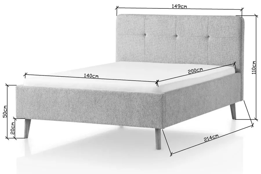 Letto matrimoniale imbottito grigio chiaro rete non inclusa 140x200 cm Smart – Meise Möbel
