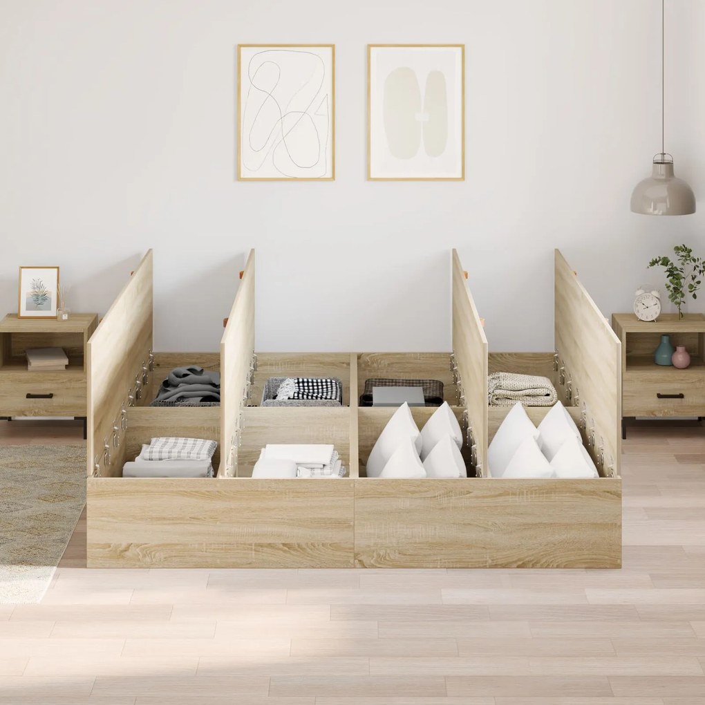 Struttura letto con contenitore in rovere sonoma 200x200 cm