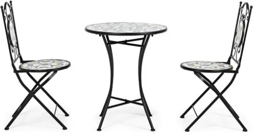 Set bistrot da giardino in mosaico con tavolino tondo e sedie pieghevoli Positano Bizzotto