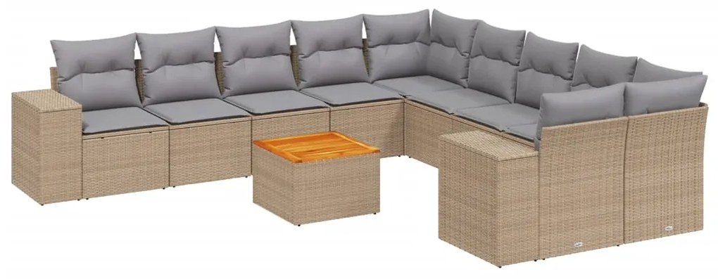 Set Divani da Giardino 11 pz con Cuscini Beige in Polyrattan