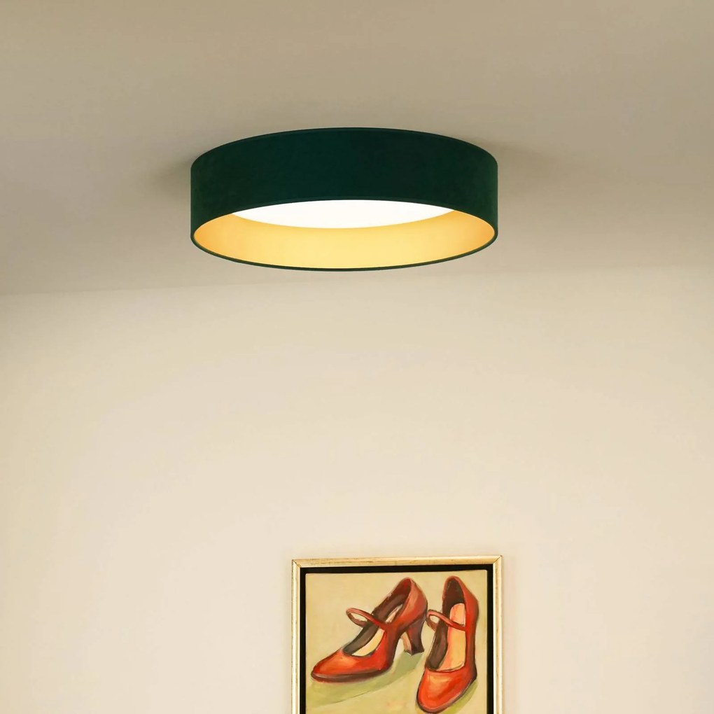 Duolla Plafoniera LED Plafond, velluto verde, Ø 45 cm, dimmerabile a 3 livelli
