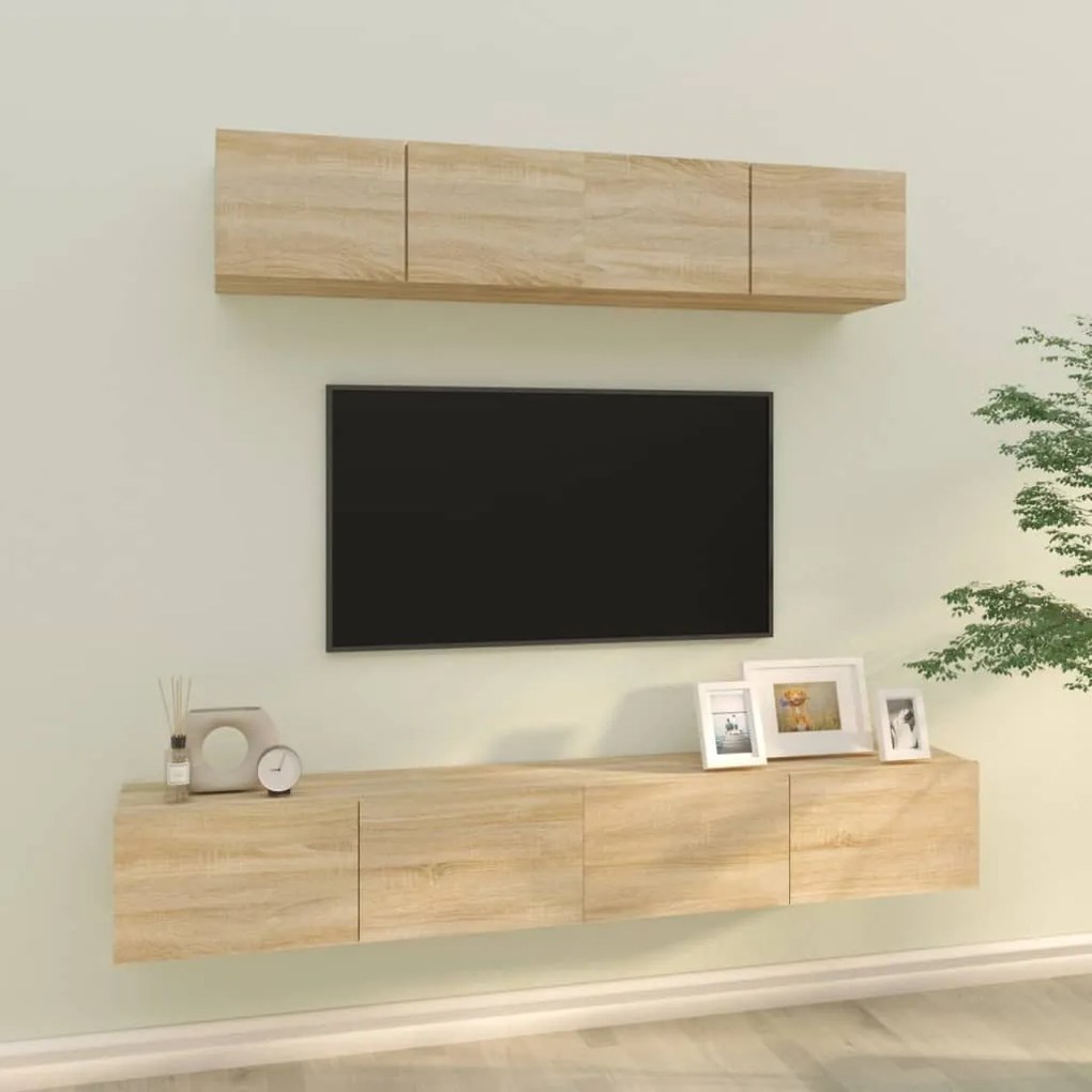 Set Di Mobili Porta Tv 4 Pz Rovere Sonoma İn Legno Multistrato /