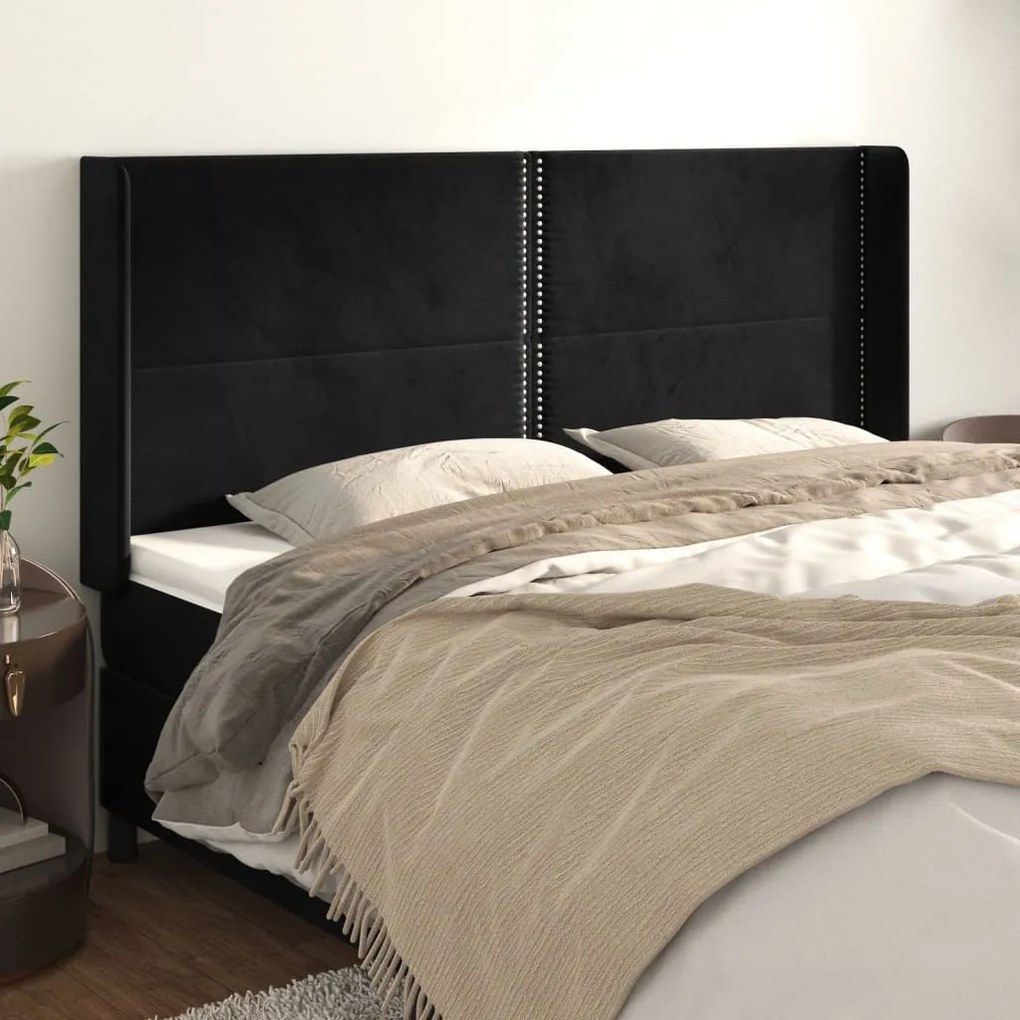 Testiera Ad Orecchio Nera 163x16x118/128 Cm İn Velluto /