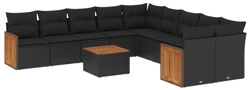 Set Divani da Giardino 11 pz con Cuscini in Polyrattan Nero