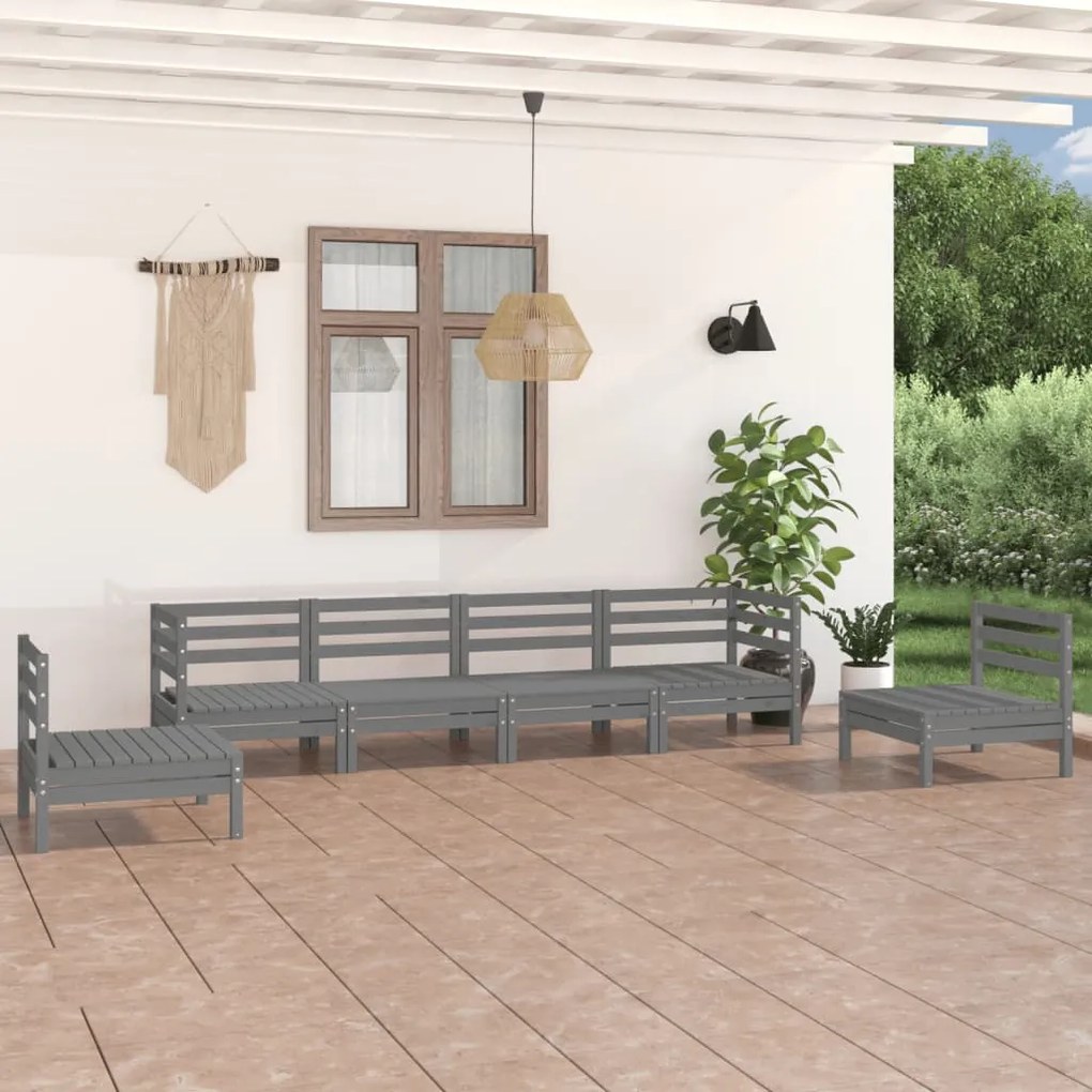 Set divani da giardino 9 pz grigio in legno massello di pino