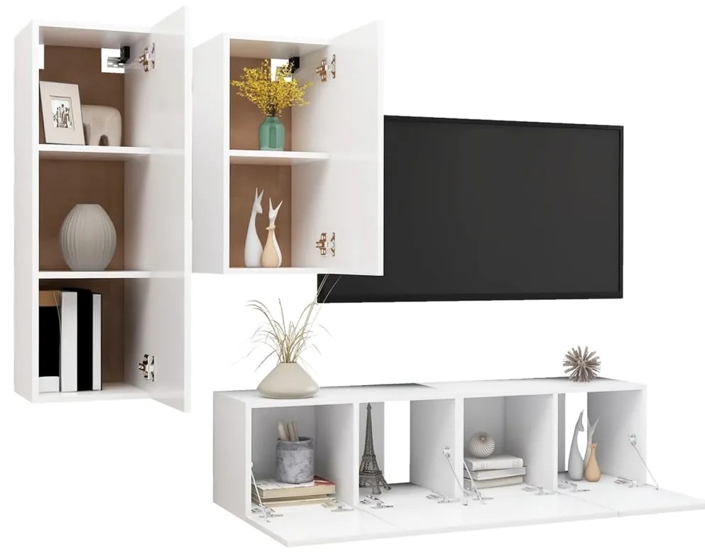 Set mobile tv 4 pz bianco in truciolato