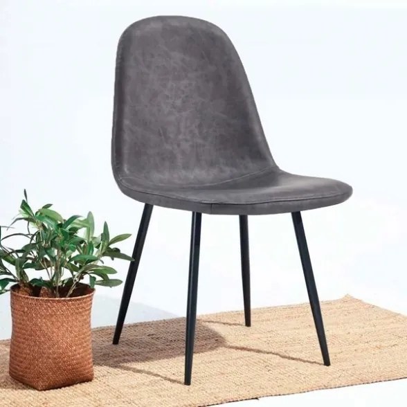 Sedia Da Pranzo Moderna In Ecopelle Grigia Gambe Nere Irene