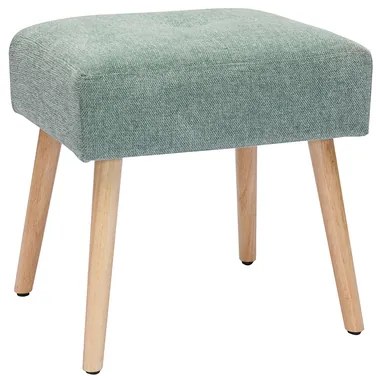 Sgabello basso in tessuto effetto velluto testurizzato verde acquamarina e legno massello chiaro H46 cm GUESTA