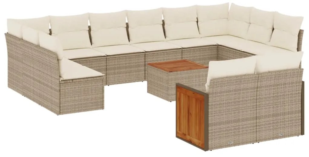 Set divano da giardino 13 pz con cuscini beige in polyrattan