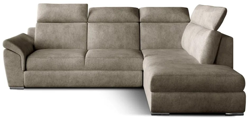 Divano angolare beige allungabile/con contenitore (con penisola a destra/a L) e rivestimento in velluto Loreto – ELTAP