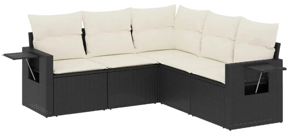 Set divani da giardino 5 pz con cuscini in polyrattan nero