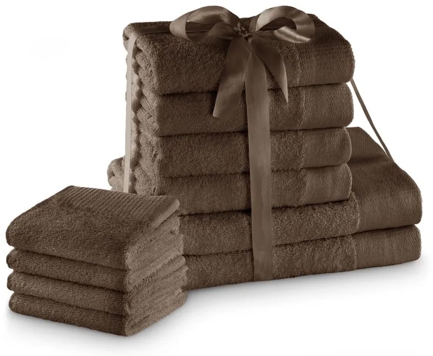 Set di asciugamani per viso e corpo tipo terry marroni in cotone 10 pz Amari – Restilo