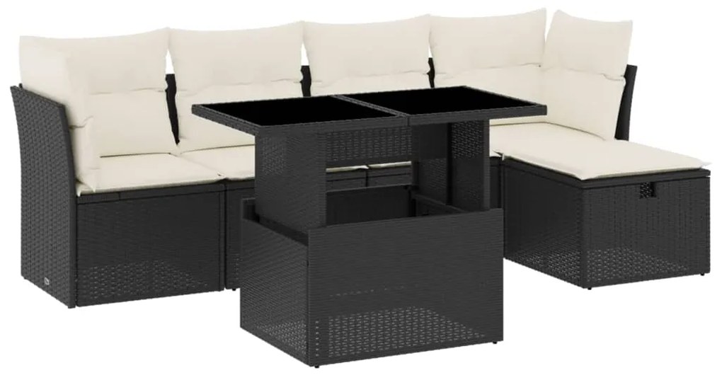 Set divano da giardino 6 pz con cuscini nero in polyrattan