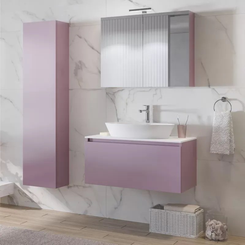 Mobile bagno 80cm sospeso con piano da appoggio in resina bianca SP-80B - KAMALU