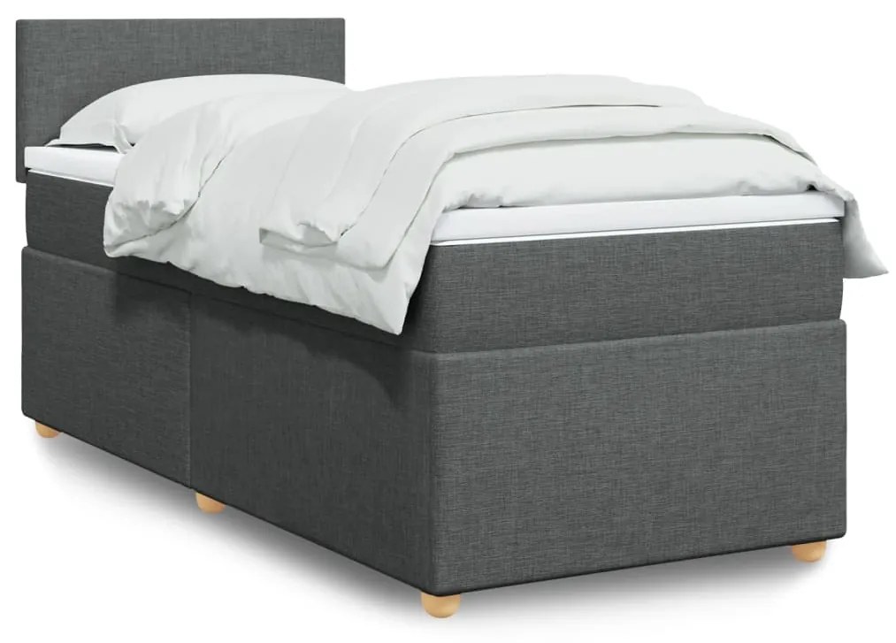 Letto a molle con materasso grigio scuro singolo in tessuto