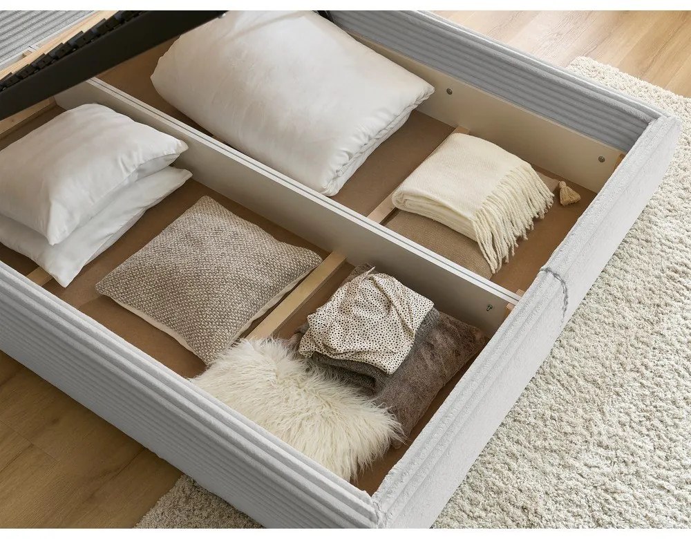 Letto matrimoniale in grigio chiaro imbottito con spazio contenitivo con griglia inclusa 160x200 cm Jade – Bobochic Paris