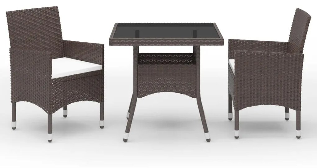 Set Pranzo Da Giardino 3pz Polyrattan E Vetro Temperato Marrone /