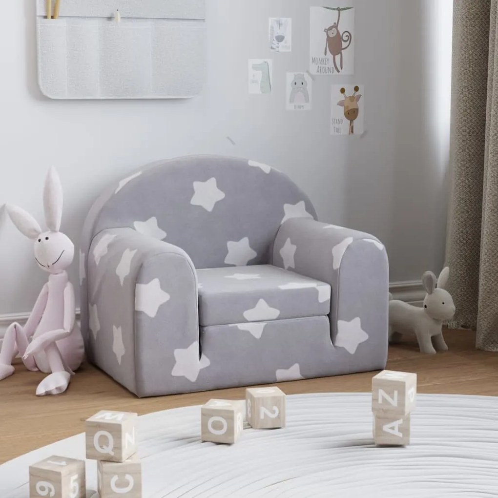 Divano letto bambini grigio chiaro con stelle morbido peluche