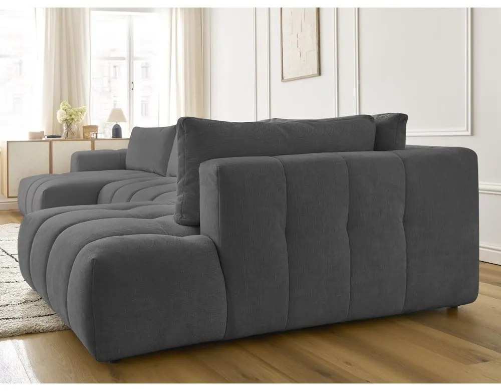 Divano angolare grigio scuro allungabile e con contenitore (penisola a destra/a U) Fuji – Bobochic Paris