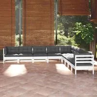 Set Divani da Giardino 9 pz con Cuscini Bianchi Legno di Pinocod mxl 126868