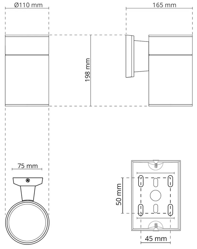 Applique Cilindrica Monodirezionale XL IP54 Base E27 - Bianca