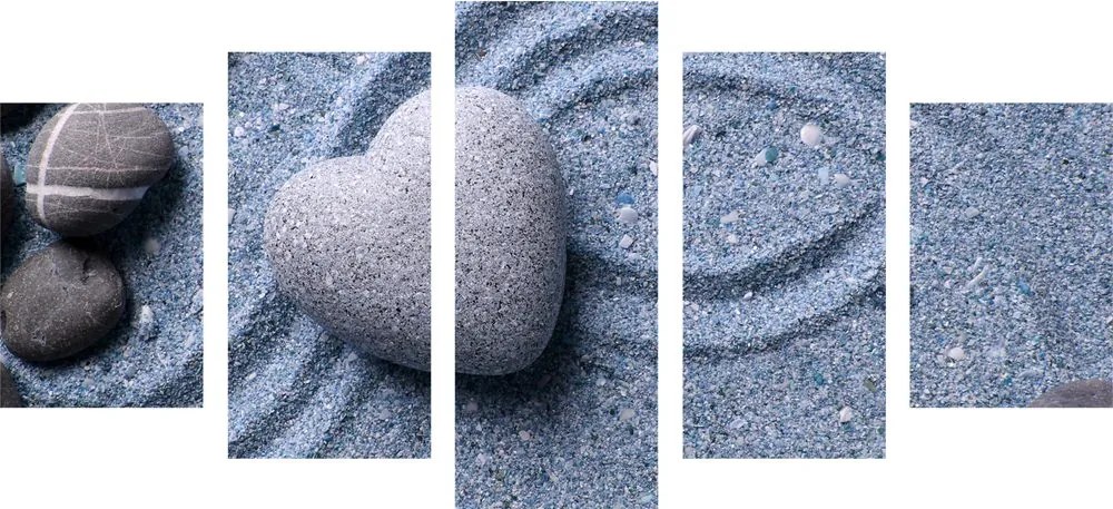 Quadri 5 pezzi – Cuore di pietra su sfondo sabbioso