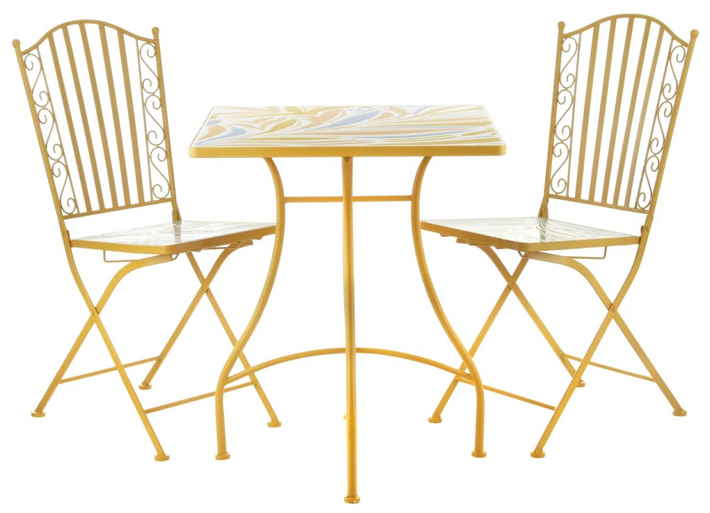 Set tavolo quadrato in ferro con 2 sedie mosaico oro
