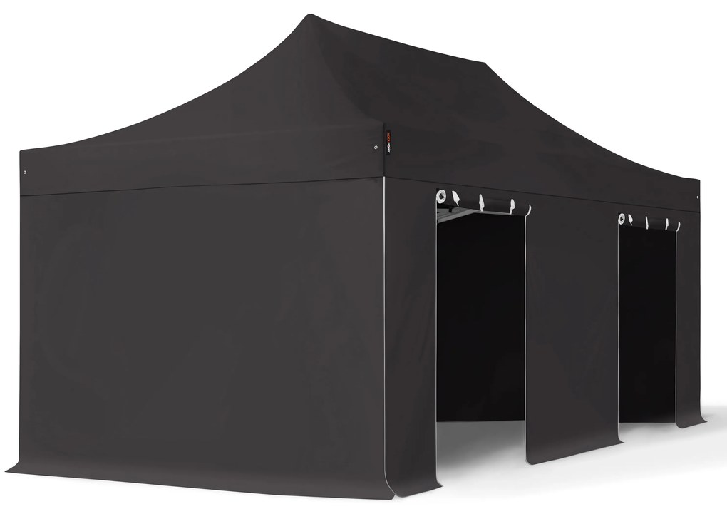 TOOLPORT 3x6m gazebo pieghevole PVC con laterali, PROFESSIONAL alluminio, nero - (59123)