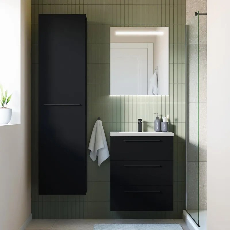 Mobile da bagno sospeso sotto lavabo L 60 x H 58 x P 33 cm nero laminato opaco, 3 cassetti SENSEA Remix